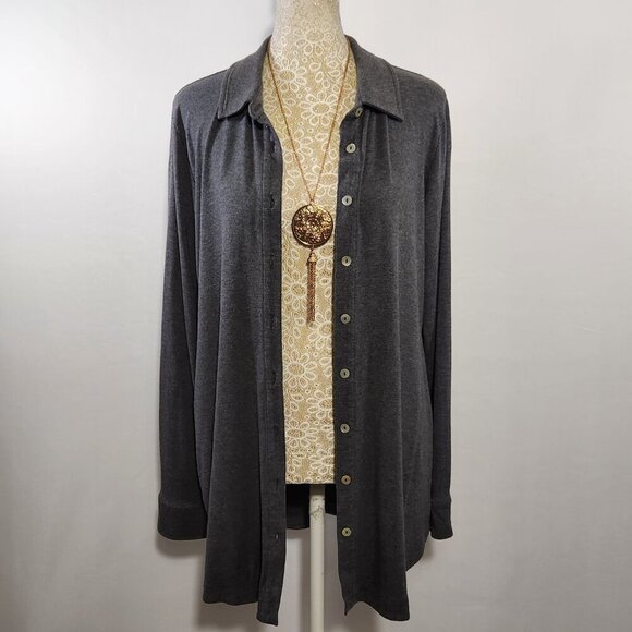 Soft Surroundings Size M Button Up Tunic Shirt Jersey Knit Cool Breeze Gray - Picture 11 of 15